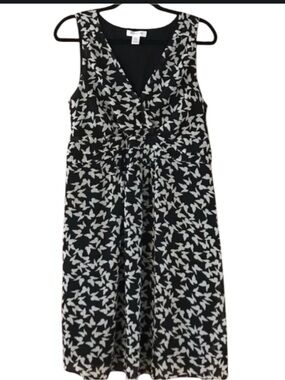 Motherhood MaternityButterfly Dress L Black White  Stretch Front Empire Waist